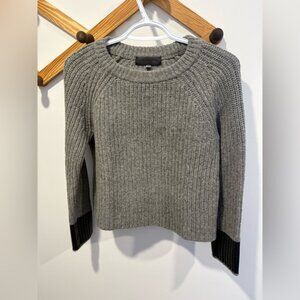 Rag & Bone 100% wool crewneck sweater in dark gray with black cuff details.